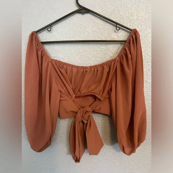 Blush BJ | Medium | Tie-Back/ Open Back | Crop Top | Bell Sleeves - Picture 3 of 10